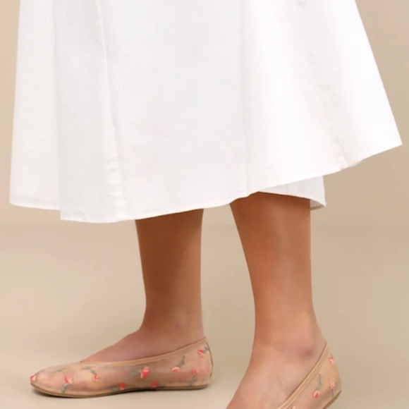 Lulus Idony Dark Nude Floral Mesh Ballet Flats Beige - Size 10 - Picture 2 of 3